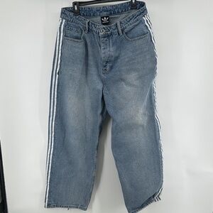 Balenciaga Adidas Relaxed Fit Distressed Jeans with White Stripes Men’s Large